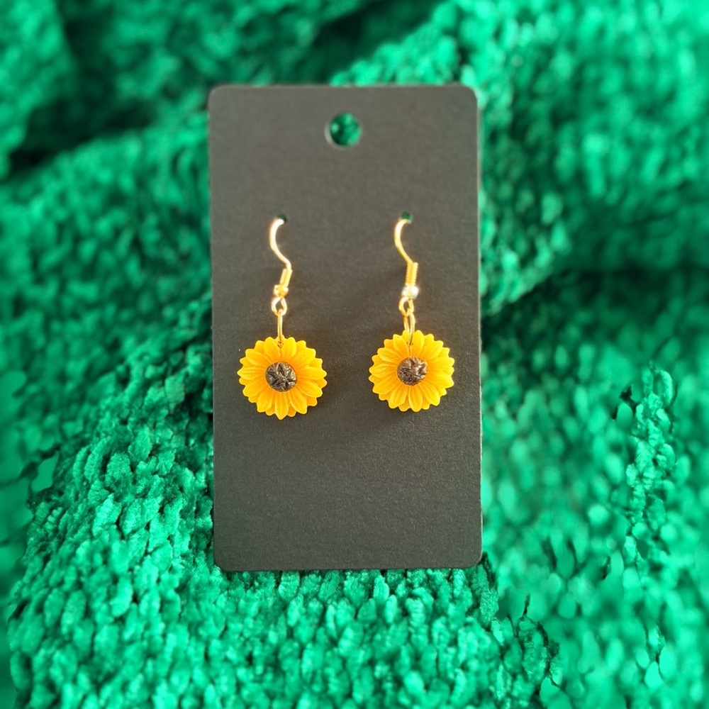Golden Sunflower Drop Earrings